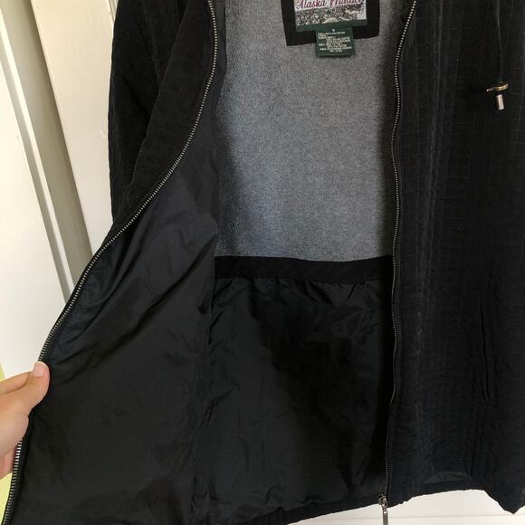VTG Alaska Frontier Black Quilted Jacket Small Hooded 90s Barn Chore Minimalist - Picture 7 of 9